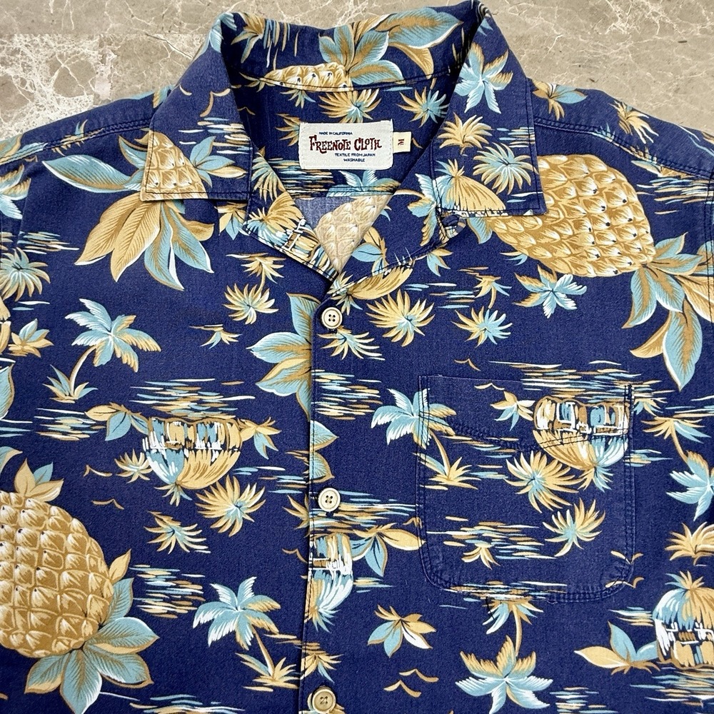 Freenote Cloth Hawaiian Shirt Mens M Blue Pineapple Rayon USA Japan Camp